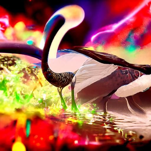 Thoth's Ibis Portrait in Psychedelic Lake Scene