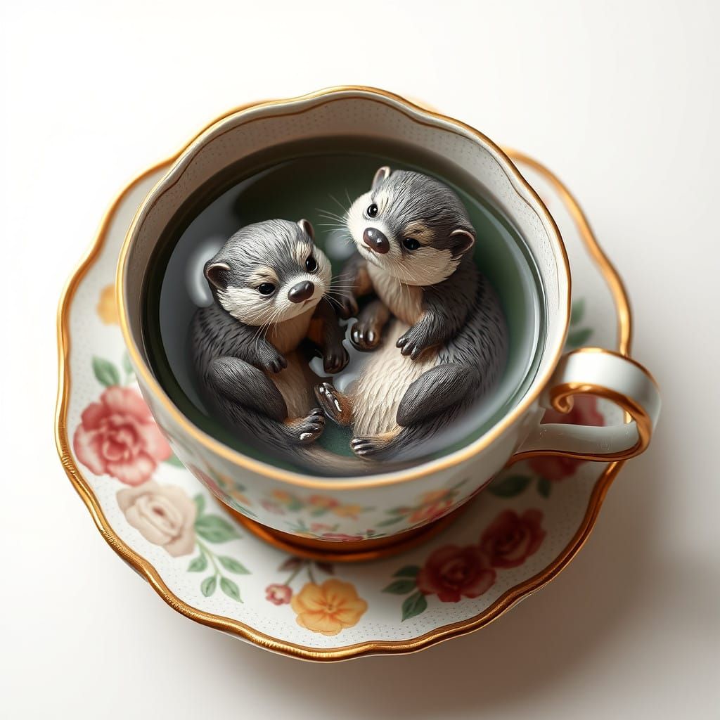 Whimsical Otter Tea Party in a Paper Cup