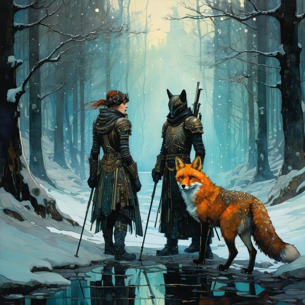 Armoured Foxes in Dreamy, Detailed Matte Painting Style