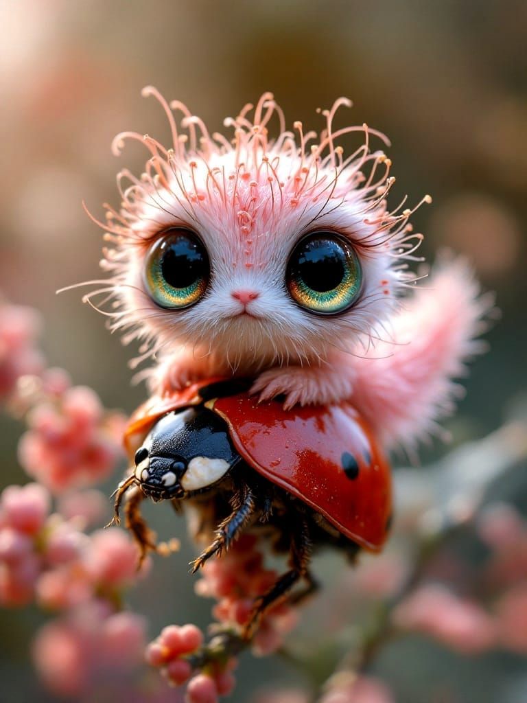 Whimsical Fern Sprite Riding on a Ladybug