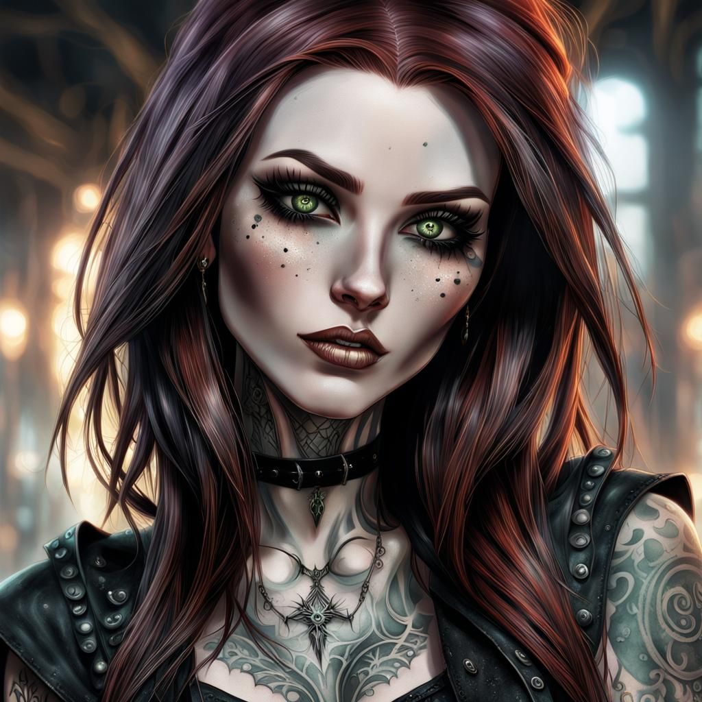 Punk Goth Sorceress with Magic Mist: Digital Art
