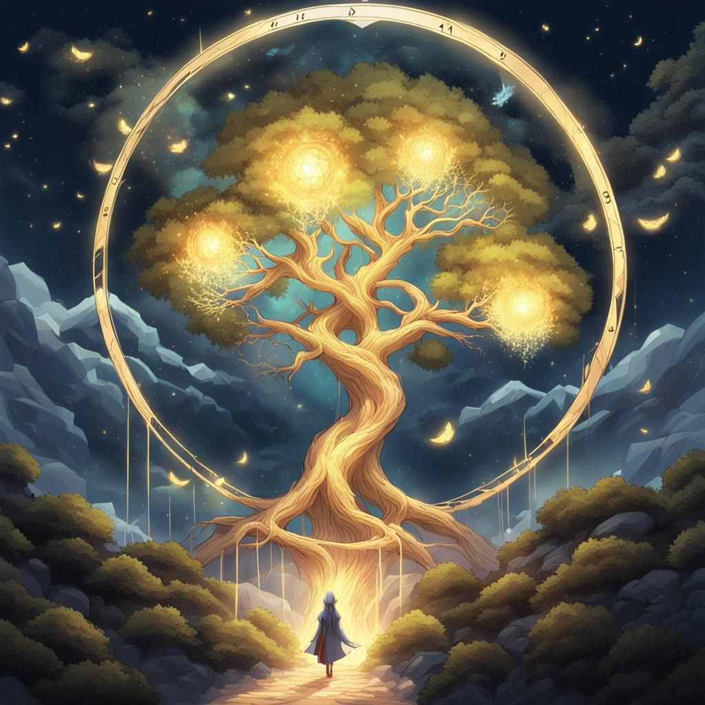 Bioluminescent Crystal Tree in Anime Style