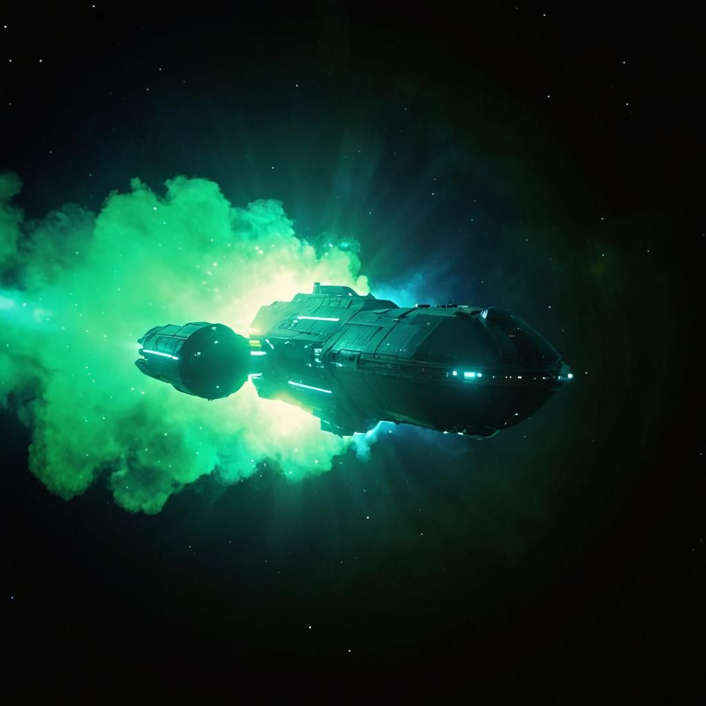 Spaceship Surrounded by Nebulas in 3D Cinematic Style
