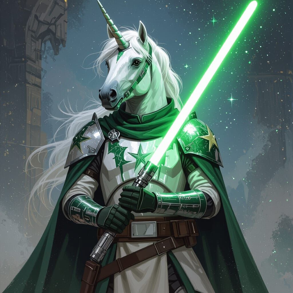 Jedi Knight Unicorn Warrior with Green Lightsaber