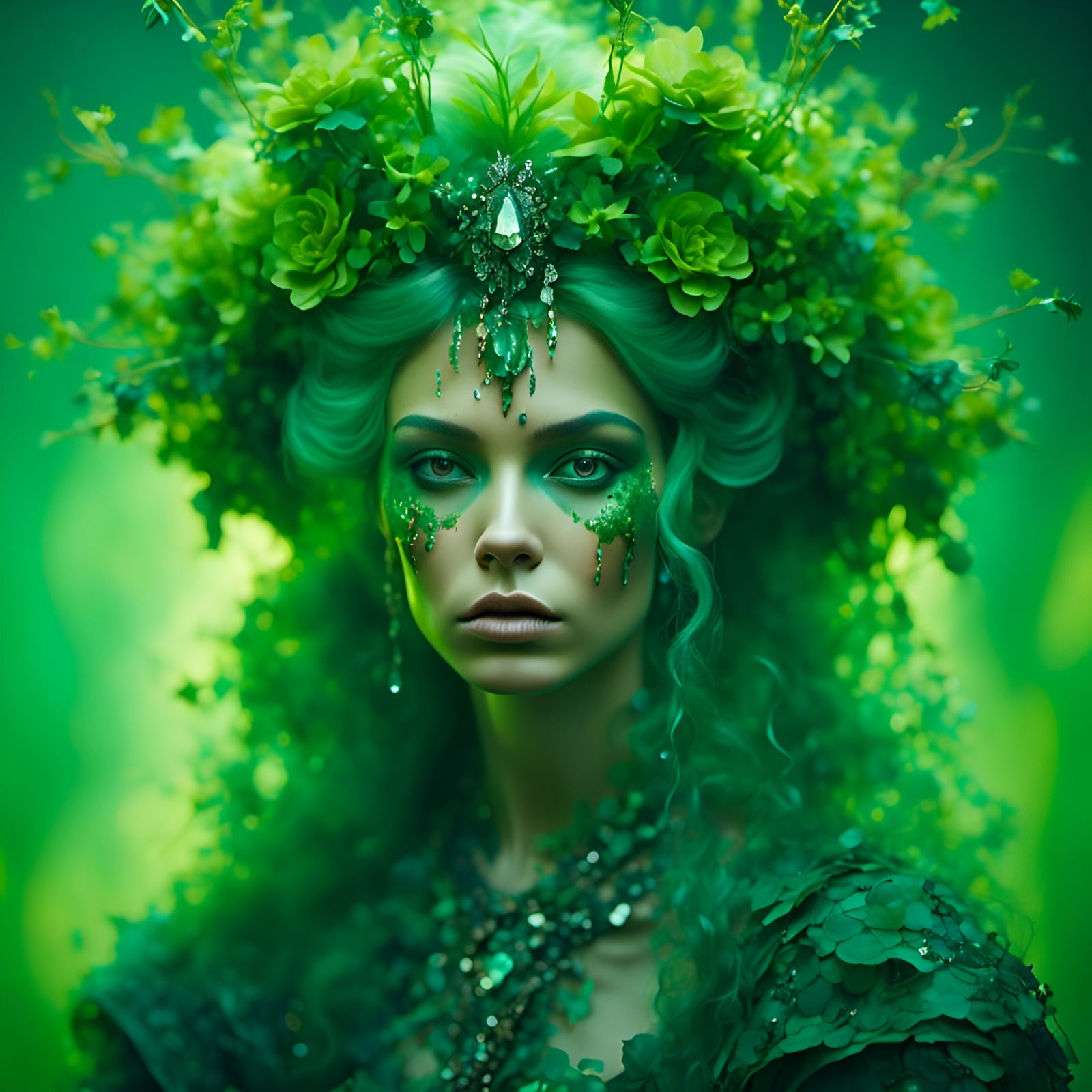 Disgusted Woman: Hyperreal Portrait on Green