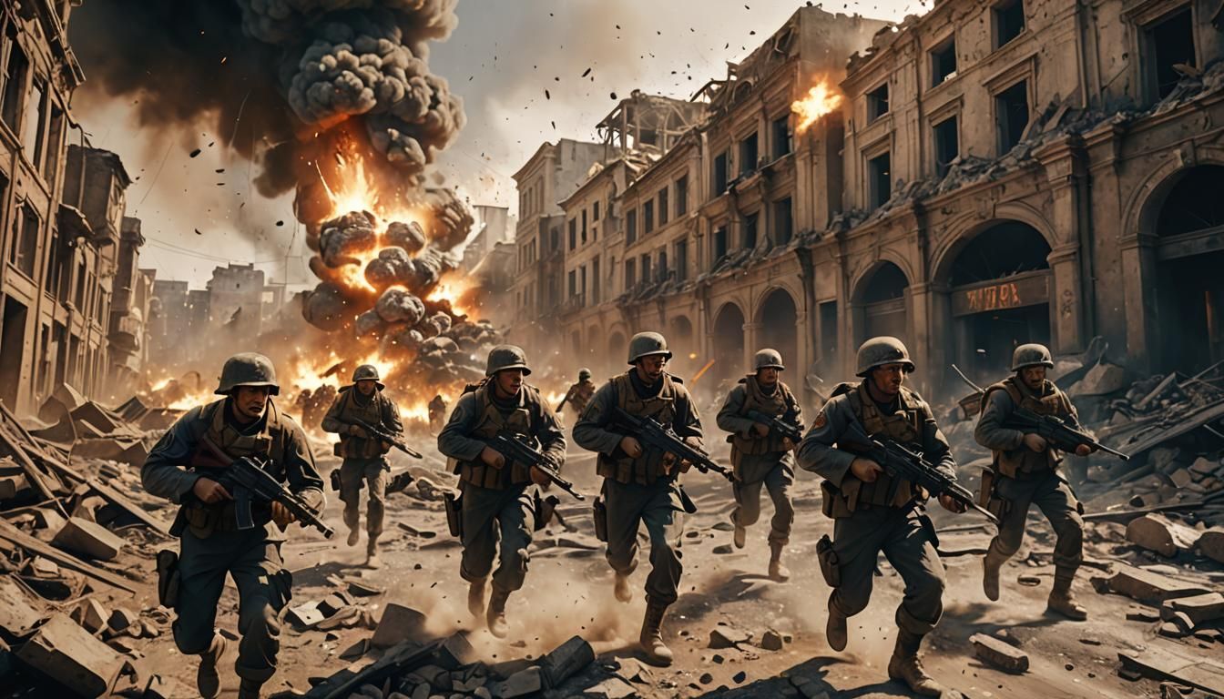 Epic War Scene: Allied Soldiers Charge Axis Forces