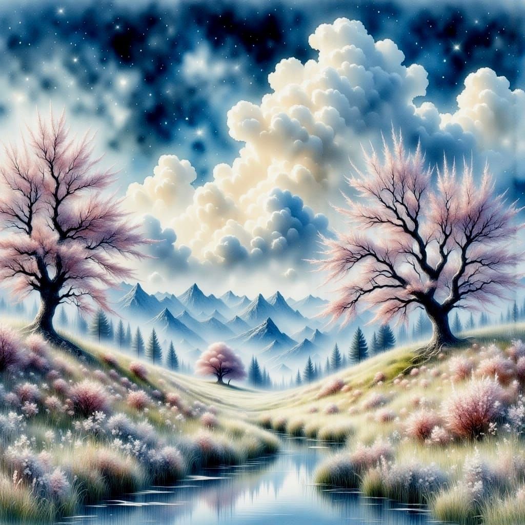 Vibrant Spring Masterpiece in Watercolour Style
