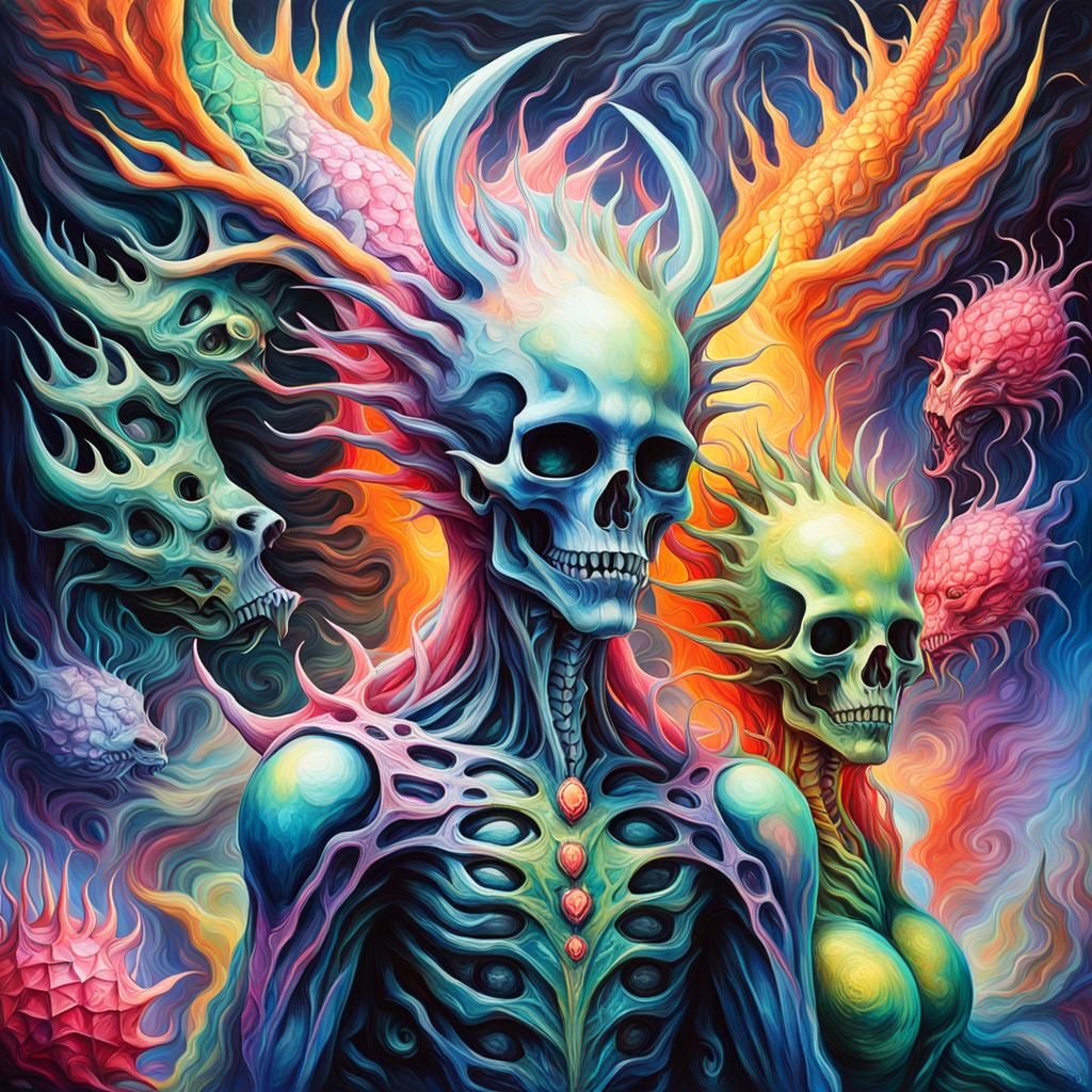 Surreal Angelic Embrace in Vibrant, Ethereal Paradise