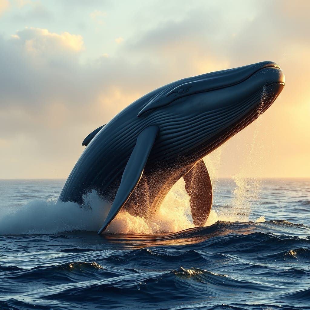 Whale Breaching in Sunlight: Photorealistic Ocean Scene