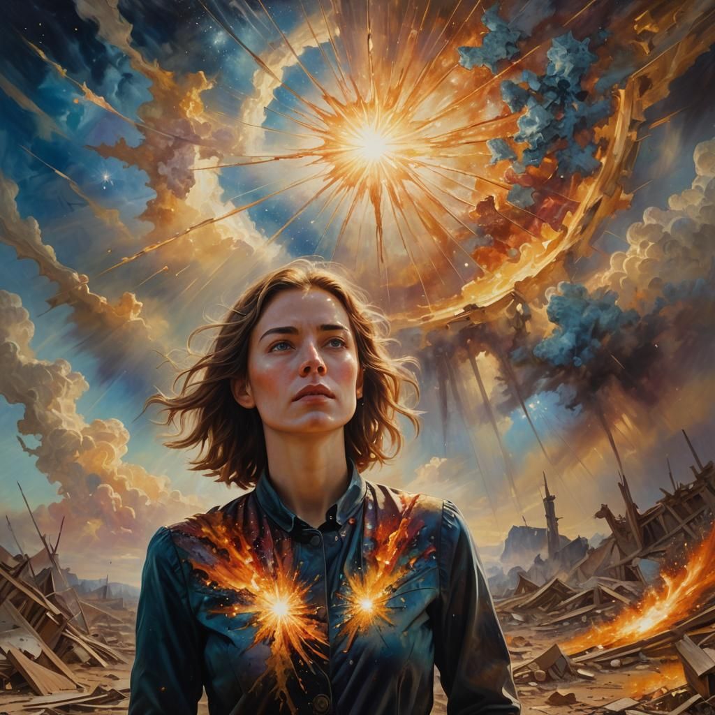 Eva Before Dead Star in Surrealist Oil Painting