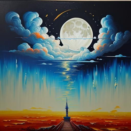 Chang'e Moon Flight: Neo-Impressionist Oil Painting