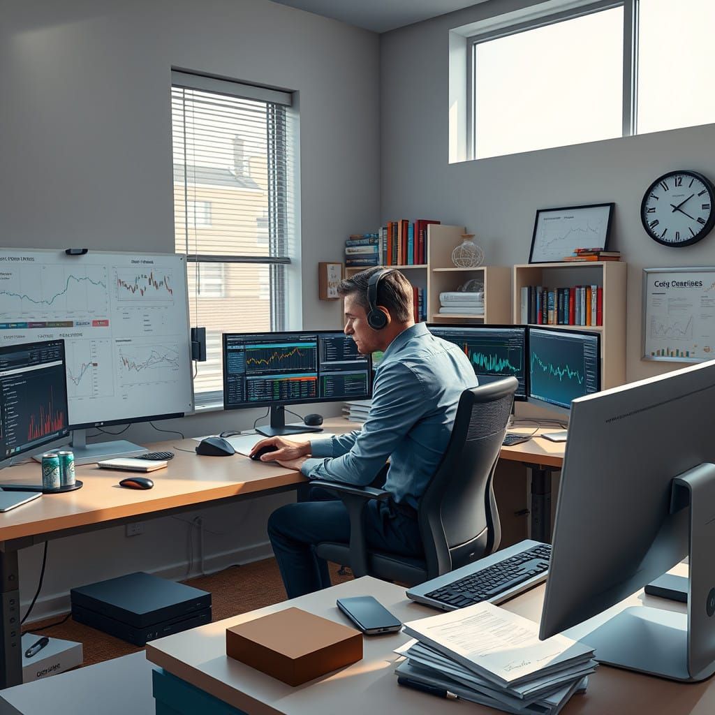 Professional Trader in Ergonomic Office Space with High-Tech...