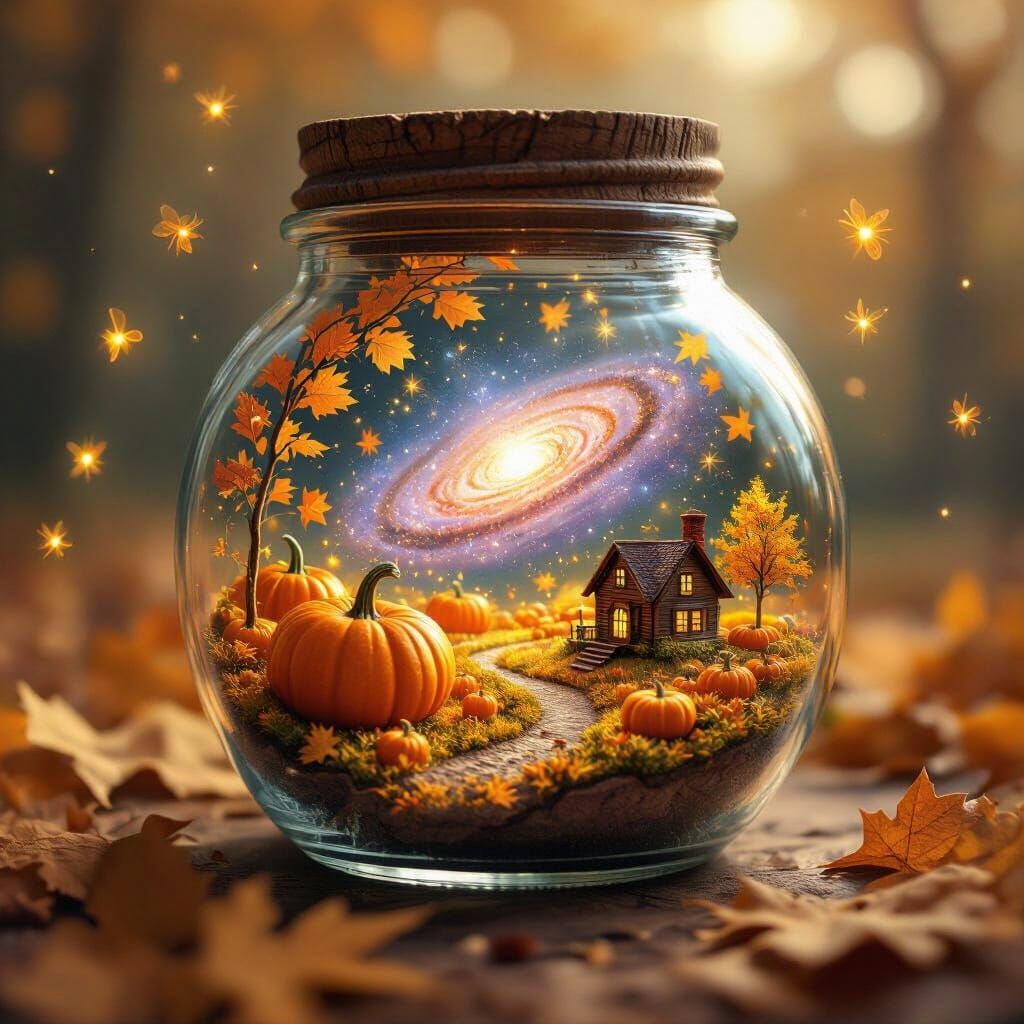 Tiny Autumn Universe in a Jar, Surreal Fall Magic