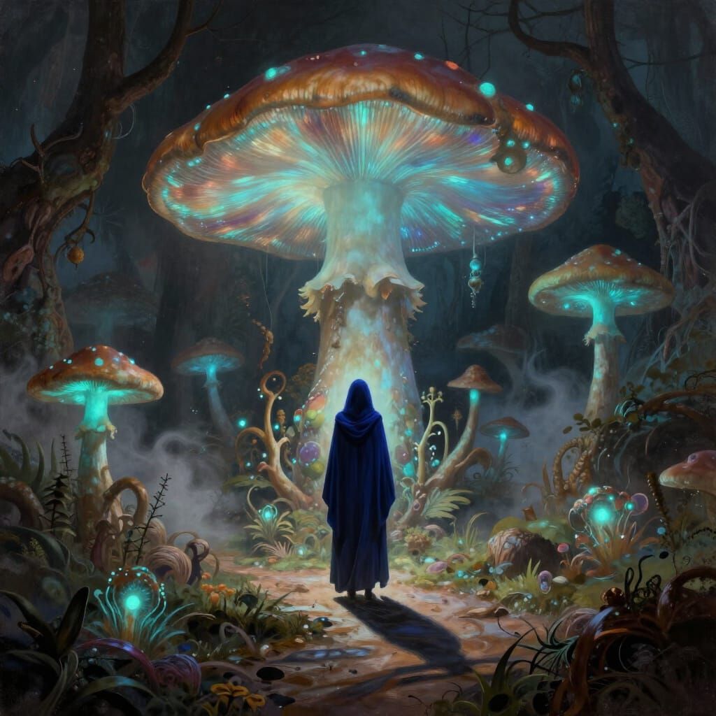 Dark Fantasy Concept Art: Bioluminescent Forest Scene