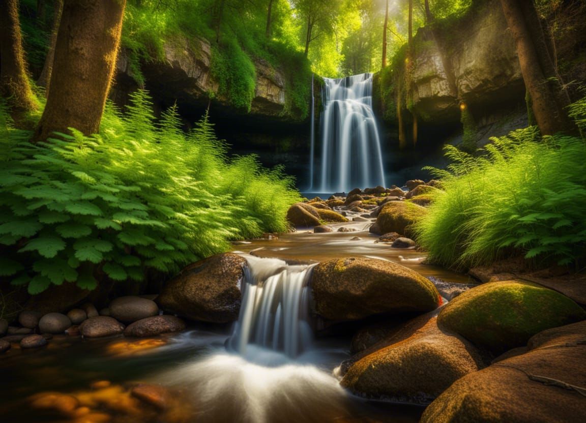 Secluded Waterfall in Untouched Forest: HDR Photography