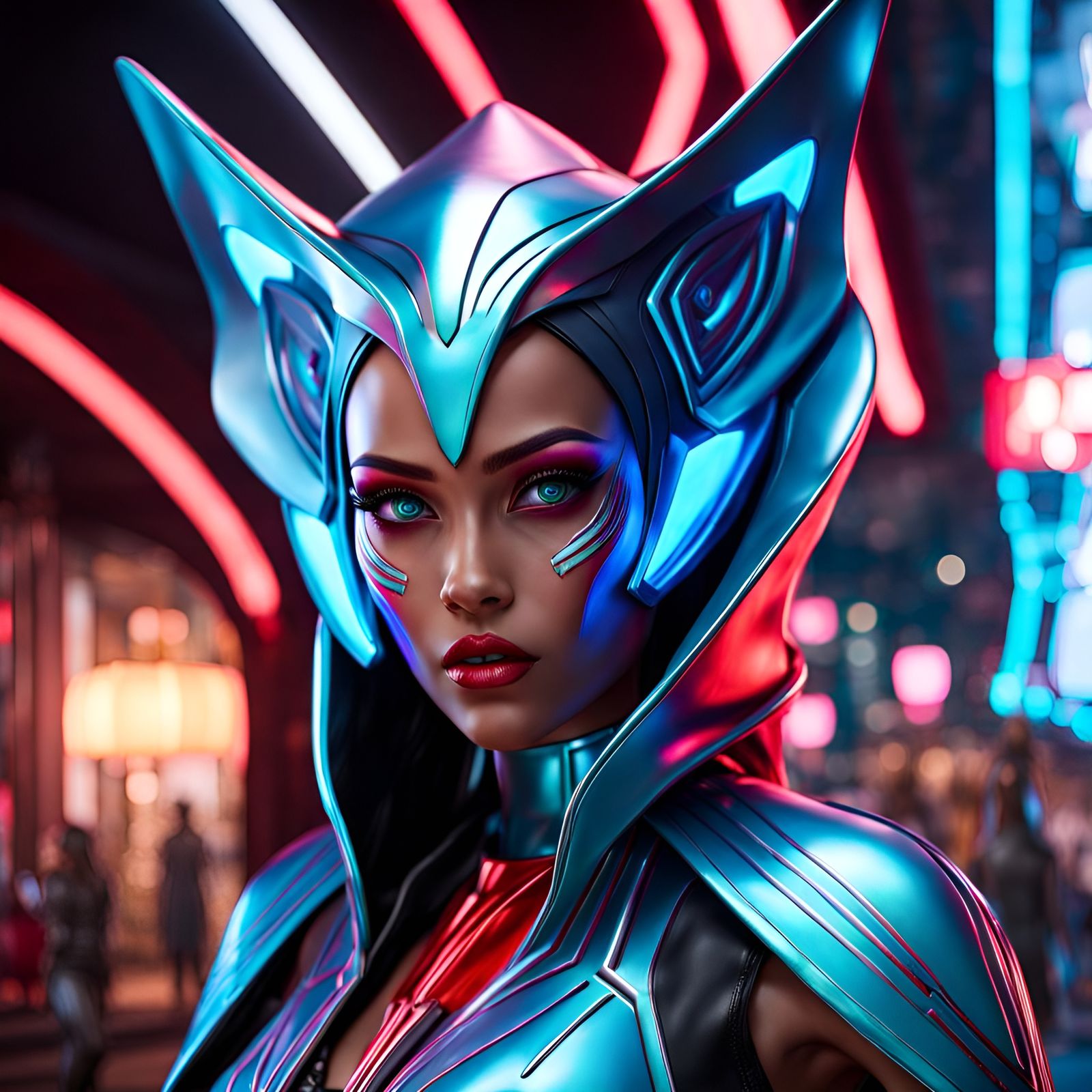 Mysterious Alien with Porcelain Skin in Splash Art Style