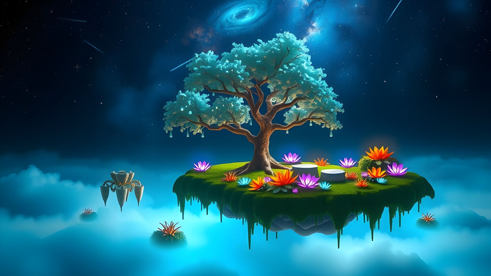 Bioluminescent Cosmic Garden Floating in Space