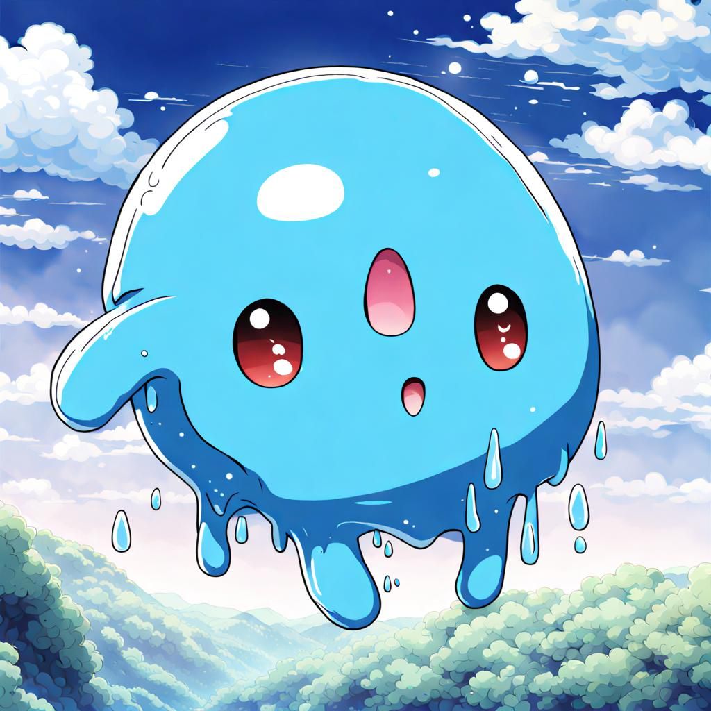 Adorable Shiny Blue Slime in Anime Style