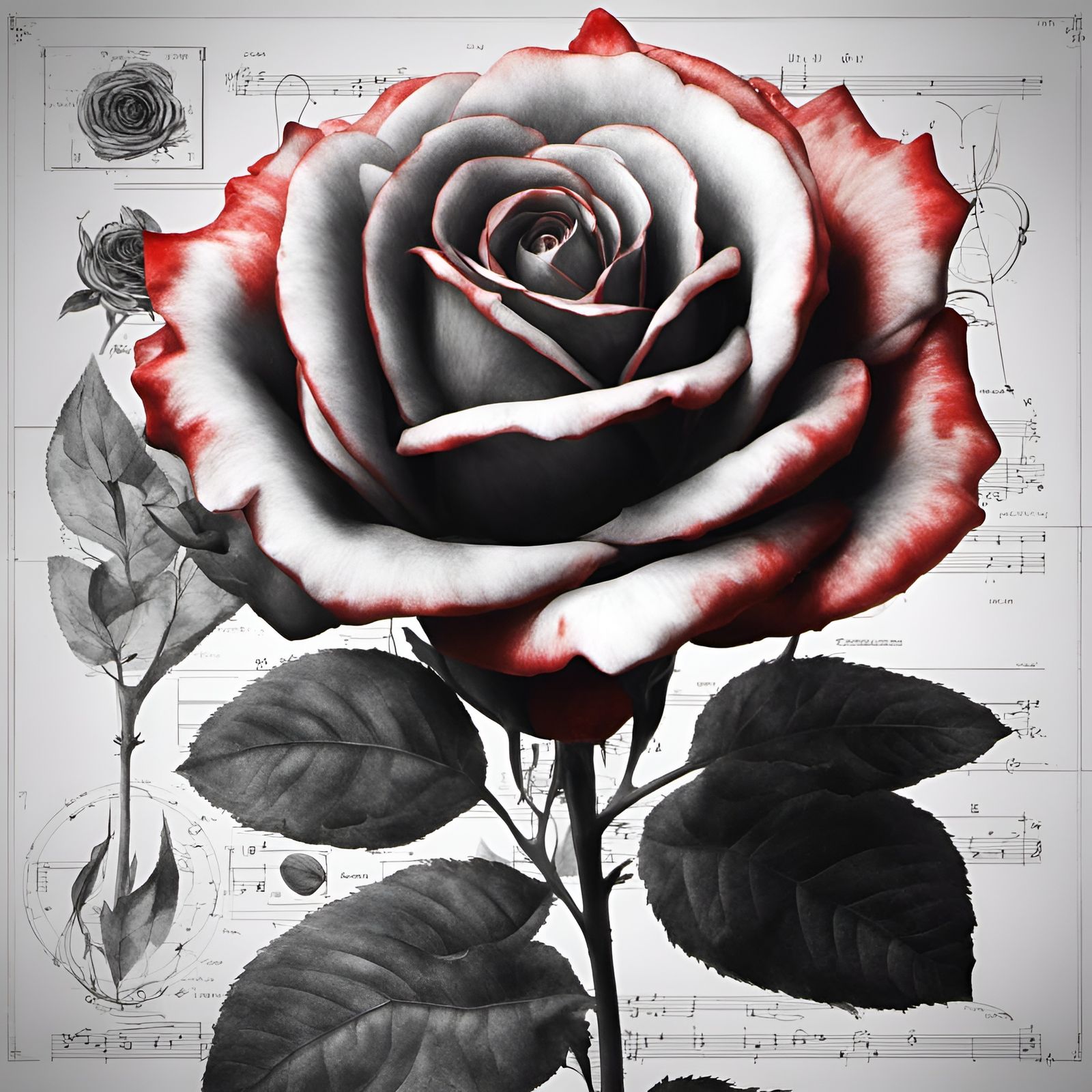 Red Rose with Vintage Botanical Poster