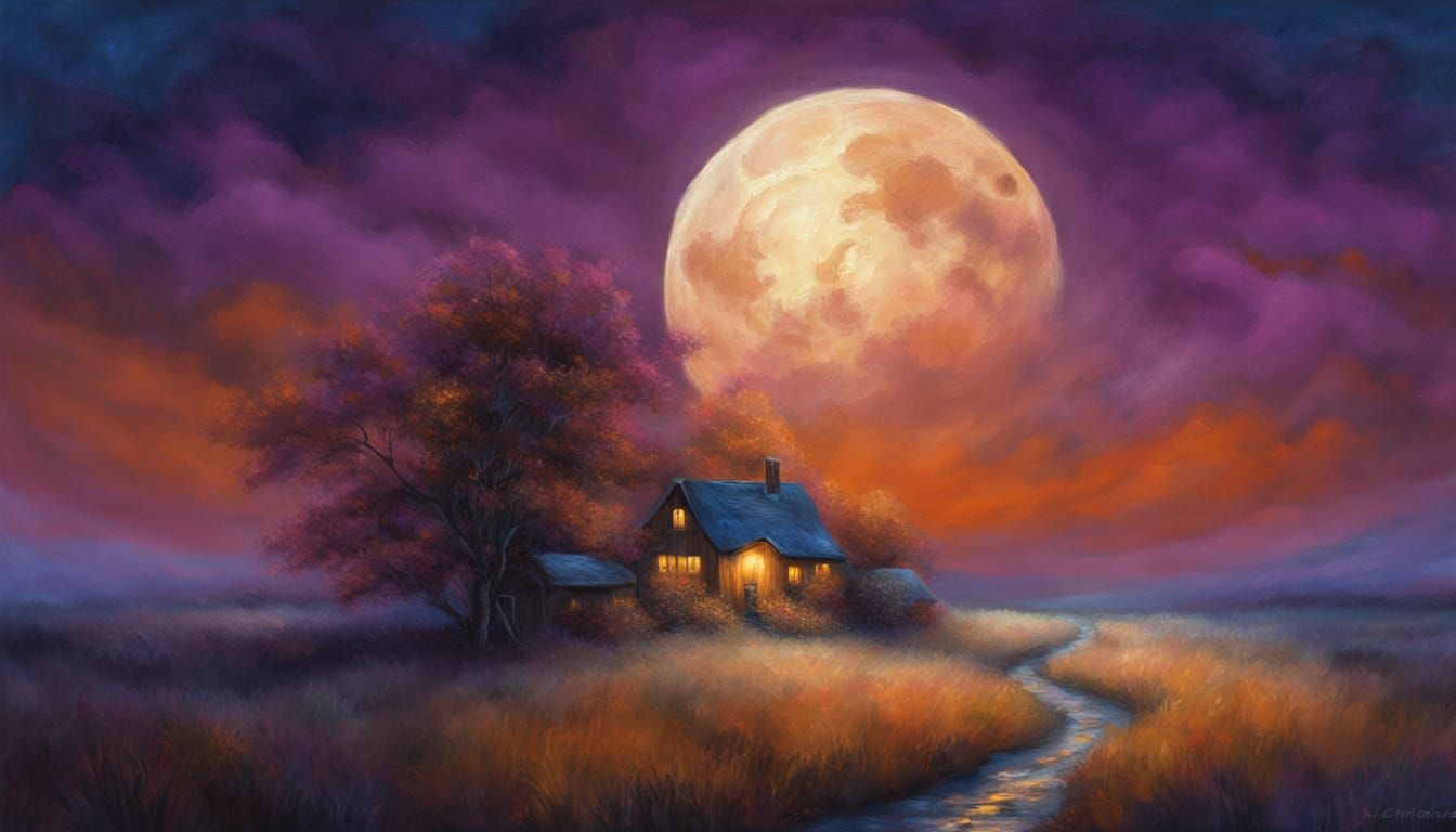 Serene Harvest Moon Night Sky