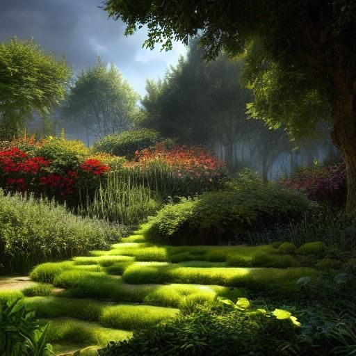 Detailed English Garden in Hyperrealistic Style