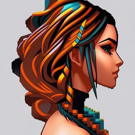 Detailed Pixel Art Portrait with Colorful Accents
