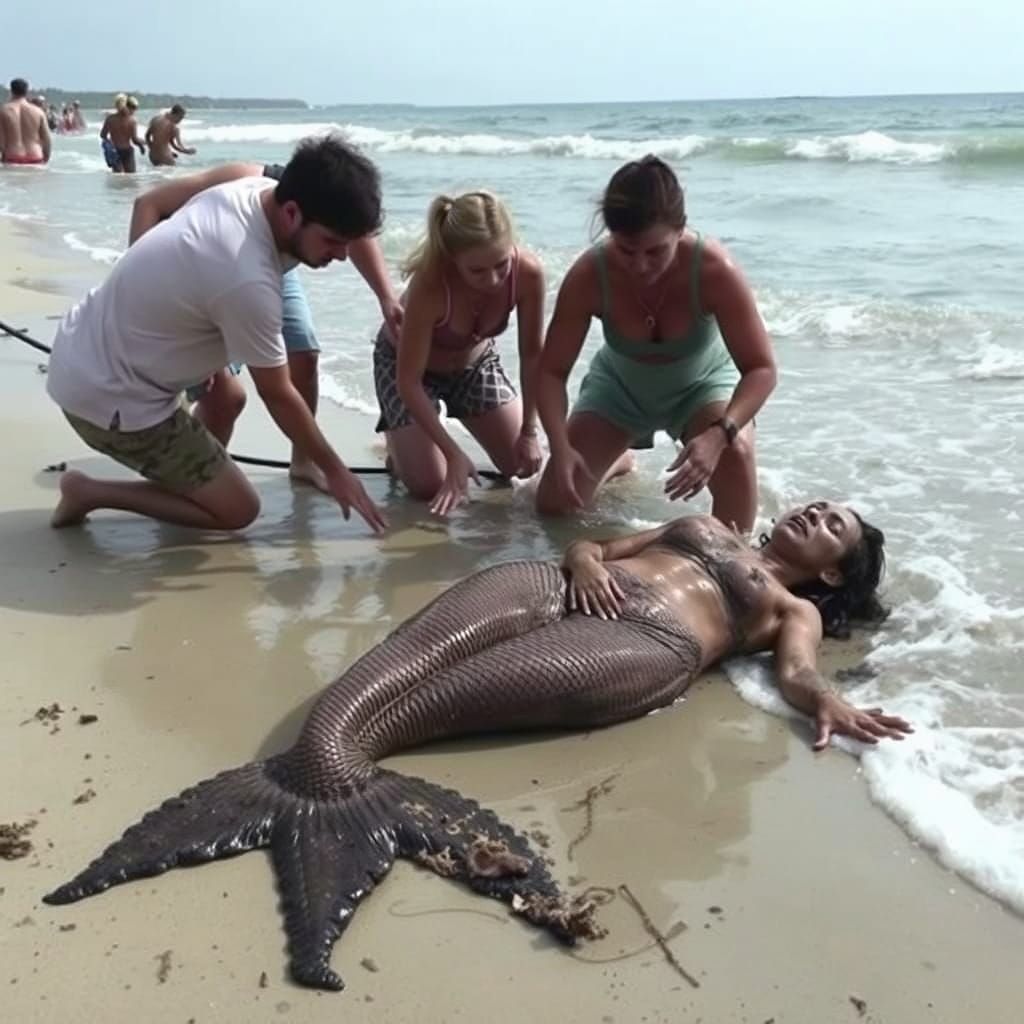 Drowning Mermaid Rescued on Beach