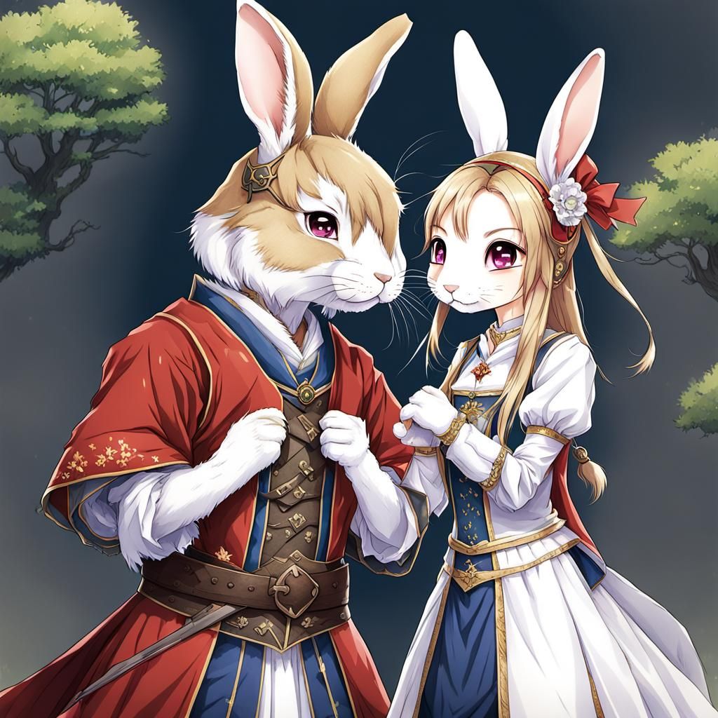 Rabbit Couple in Medieval Anime Style