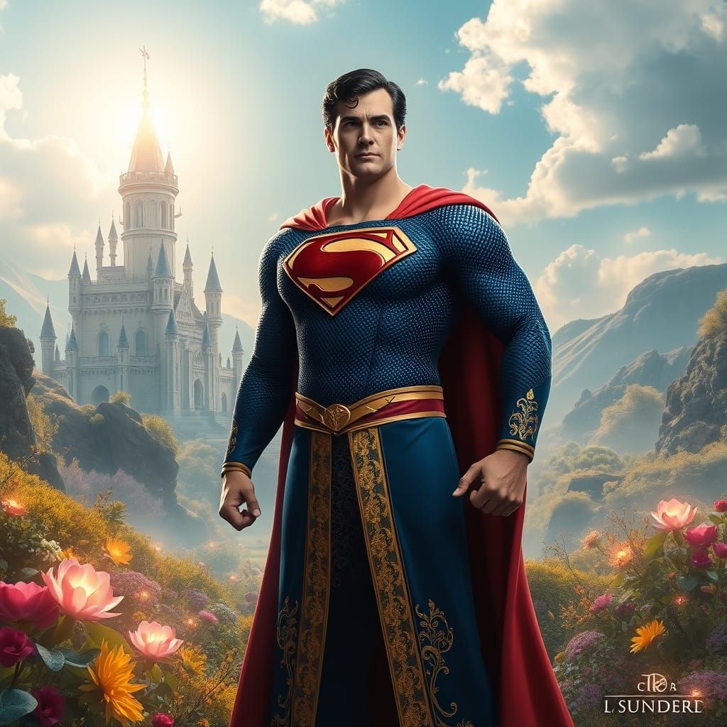 Regal Superman in Dreamlike Landscape, Inspired by Fantasy C...