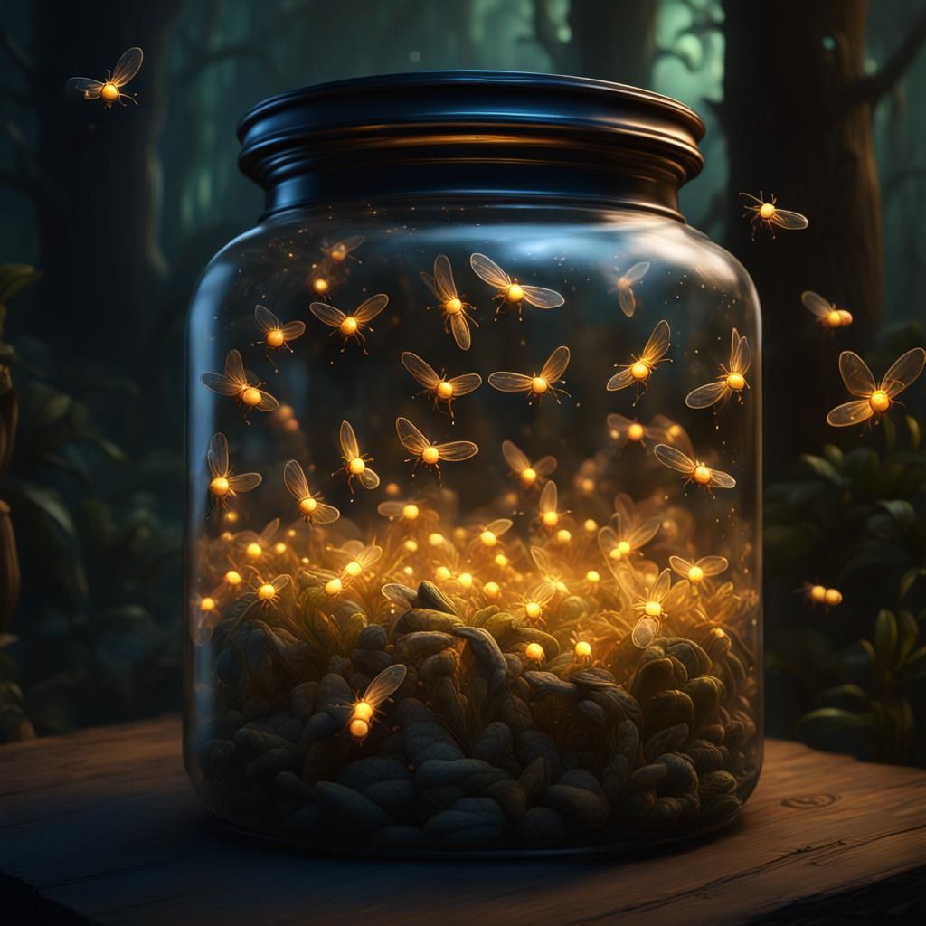 Fireflies in Jar: Detailed Fantasy Concept Art