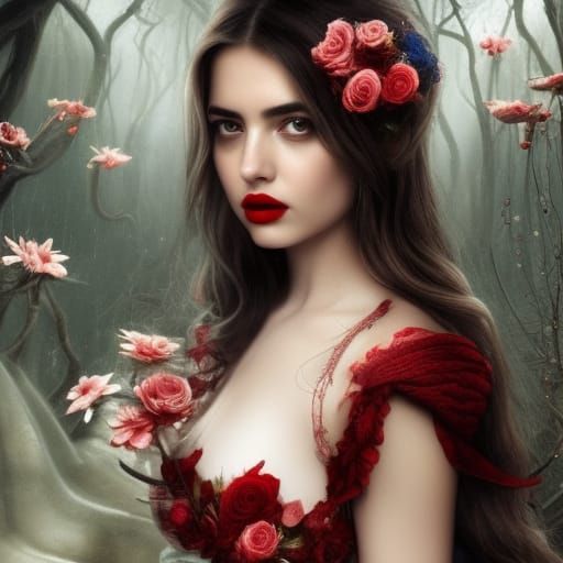 Fairytale Princess with Red Lips in Fantasy Art Style
