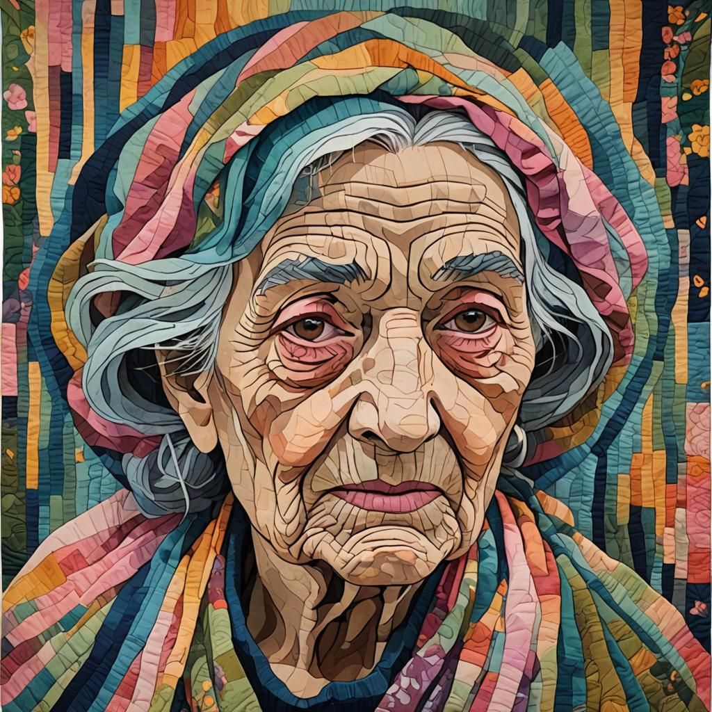 Fabric Tapestry Illustrating an Old Woman's Life