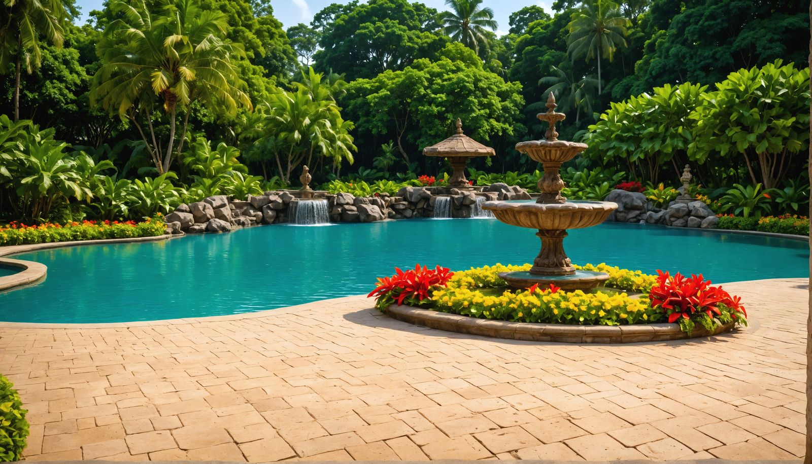 Tropical Oasis: Hyperrealistic Garden Pool in HDR