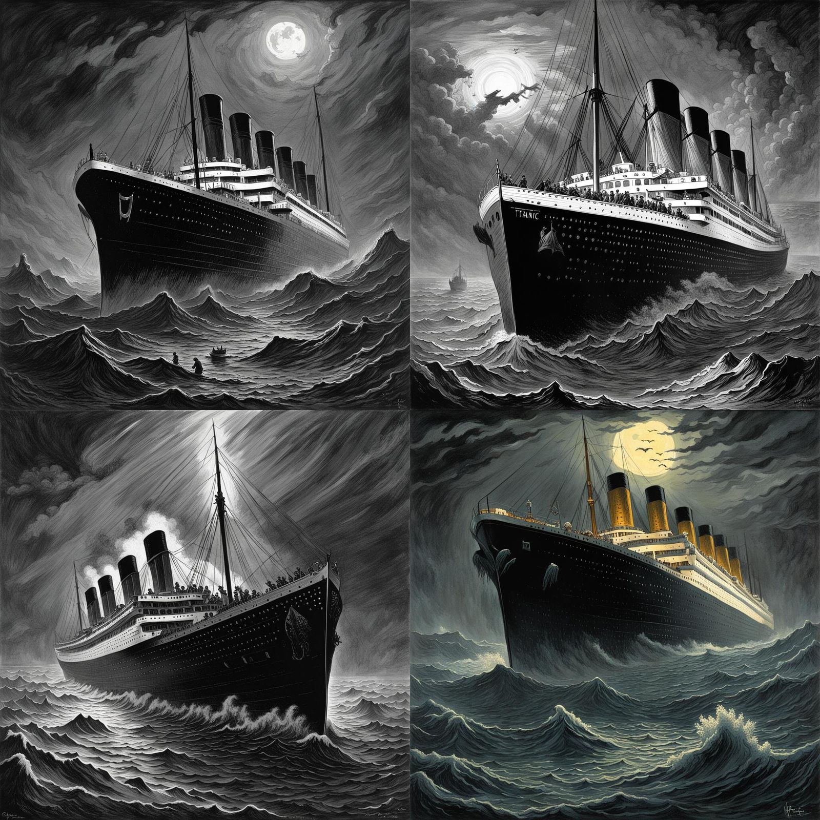 Titanic Horror Scene in Doré Style