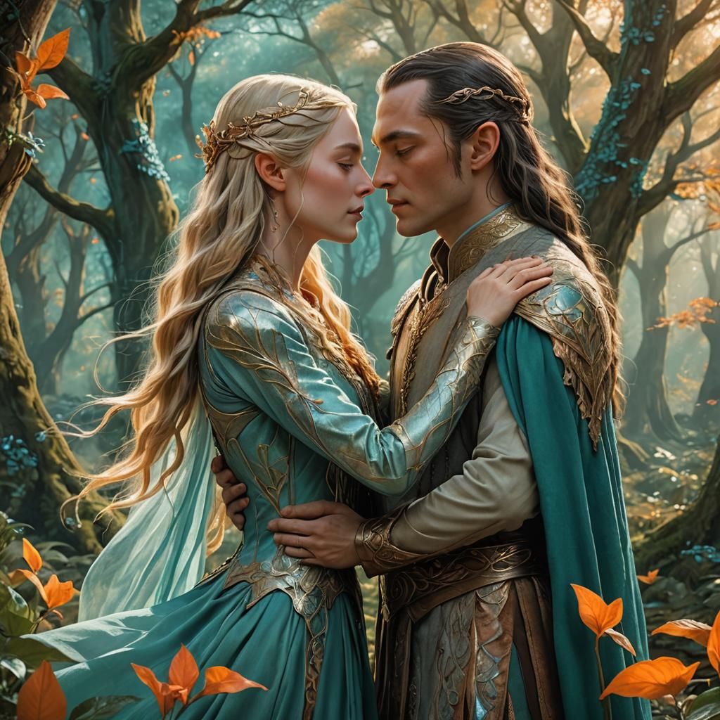 Elrond and Galadriel's Kiss in Lothlórien Glade