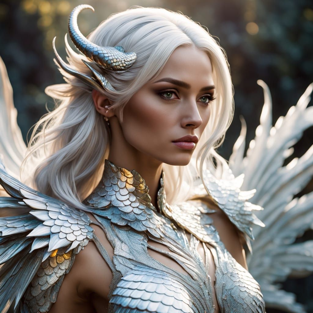 Mythical Woman with Dragon Scales and Lava Wings