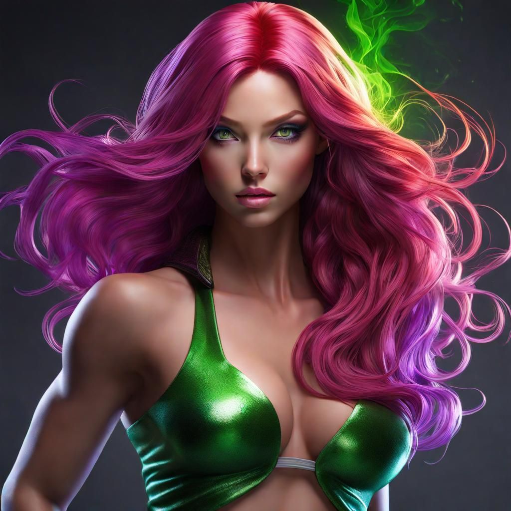 Ripped Woman with Red Hair in Polychromatic Splash Art