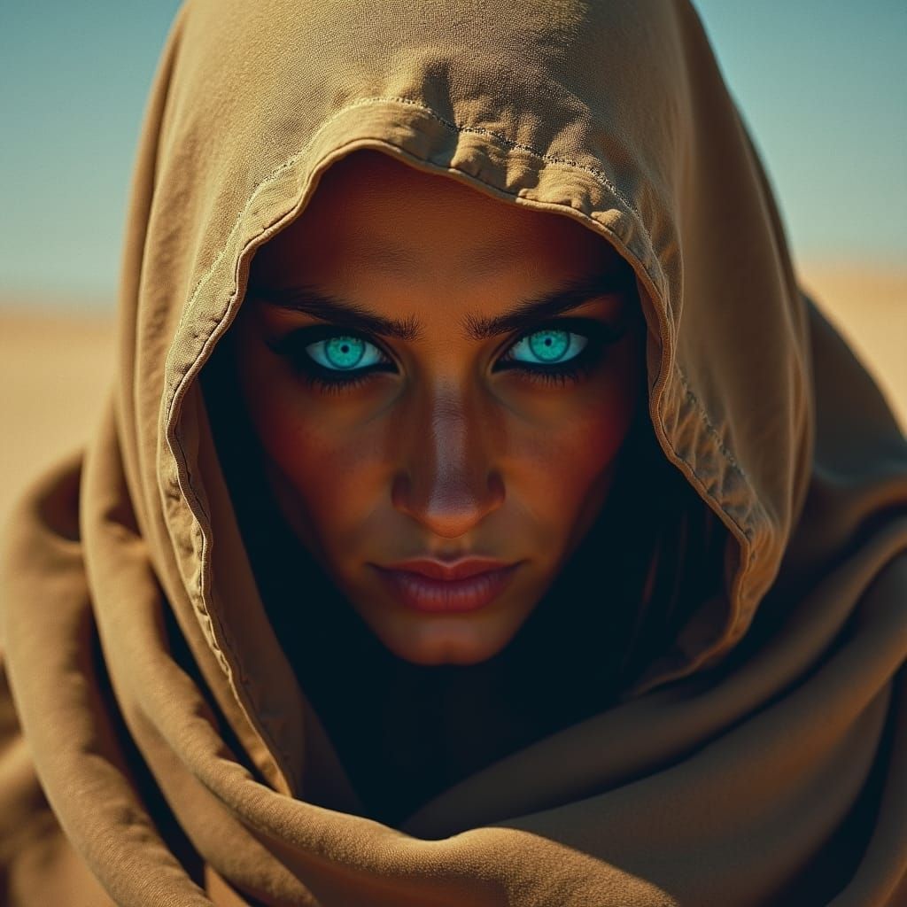 Desert Warrior with Blue Eyes in Graphic Style