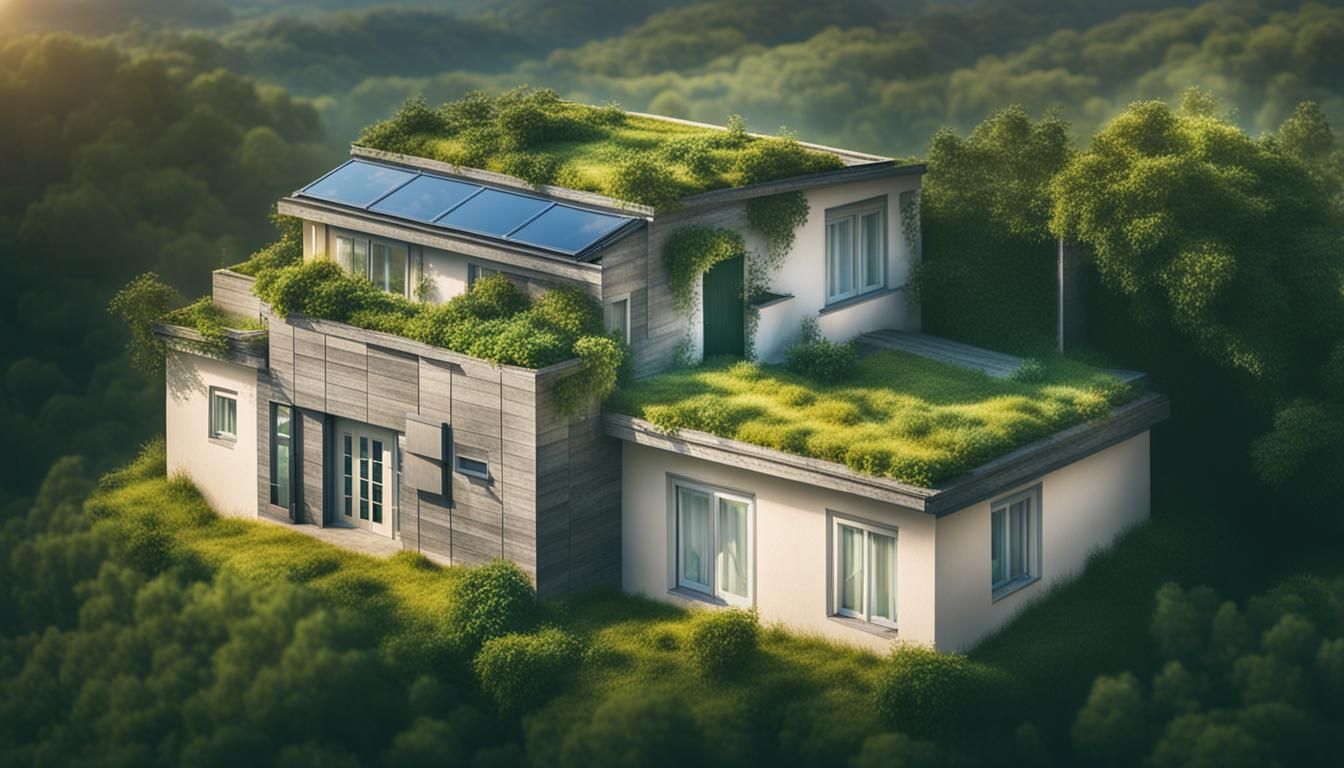 House with Green Roof Bathed in Sunlight