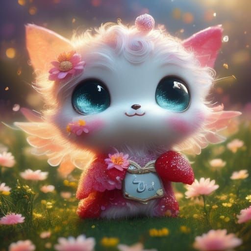 Kawaii Strawberry Character in Daisy Field