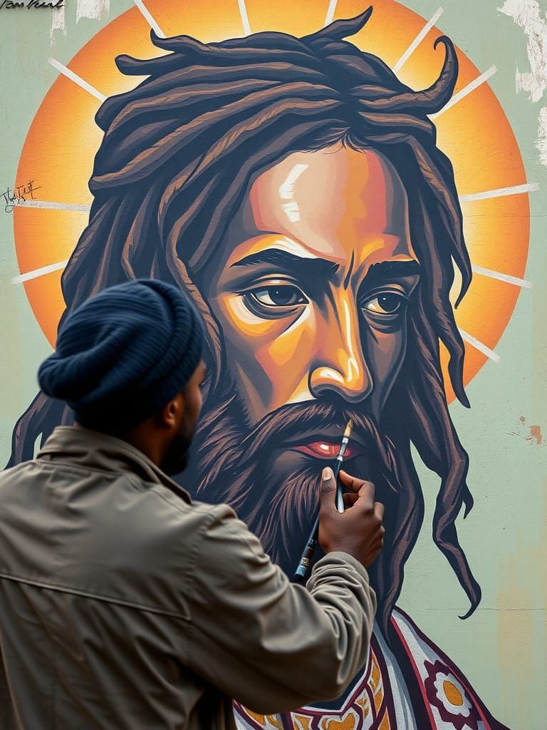 African Jesus in Vibrant Mural Art