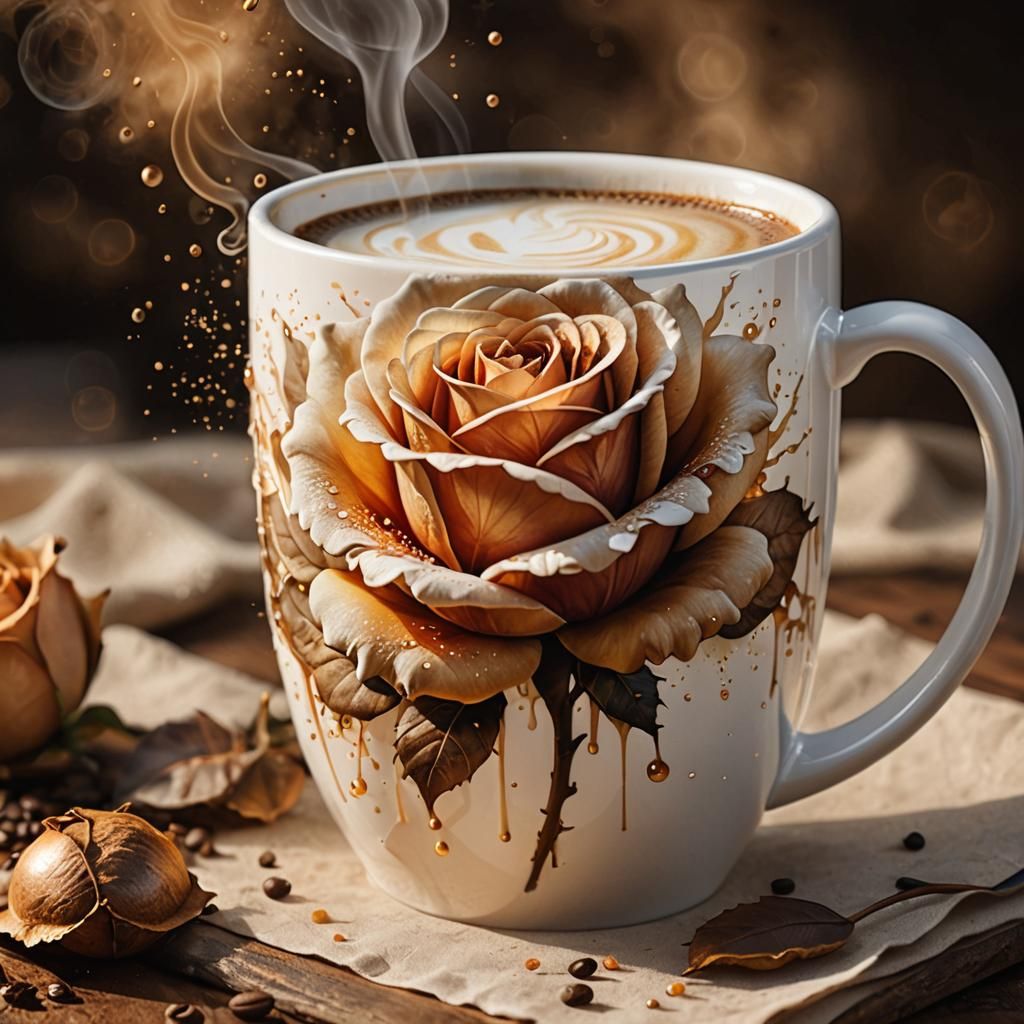 Latte Rose: Macro Digital Art in Watercolor Style