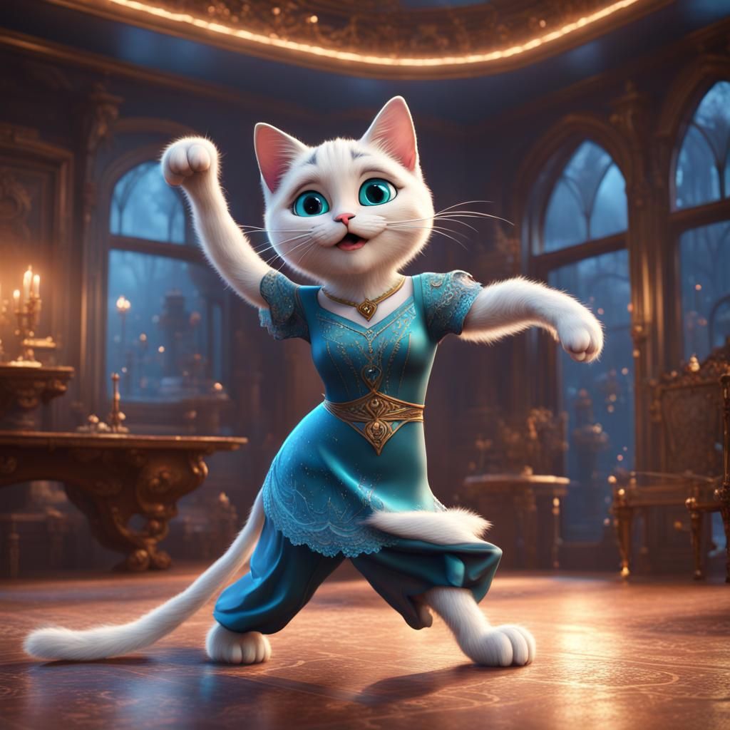 Cat Dancing with Elsa: Fantasy Concept Art
