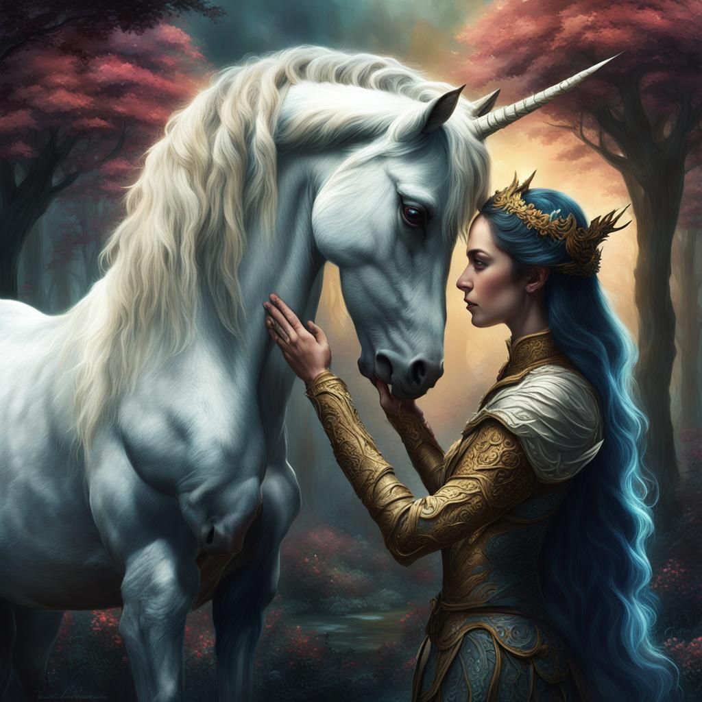 Enchantress and Unicorn: A Fantasy Concept Art