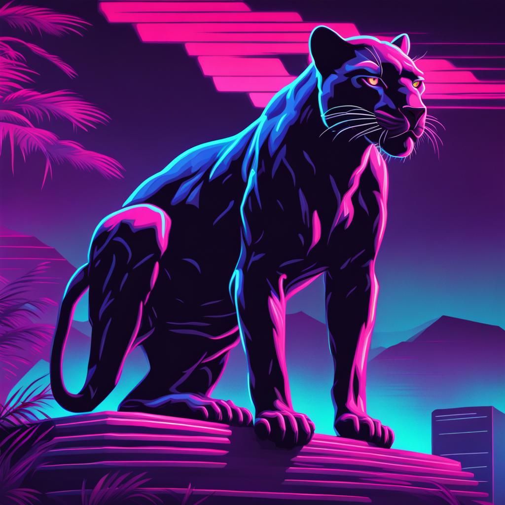 Synthwave Panther in Neon Retro Style