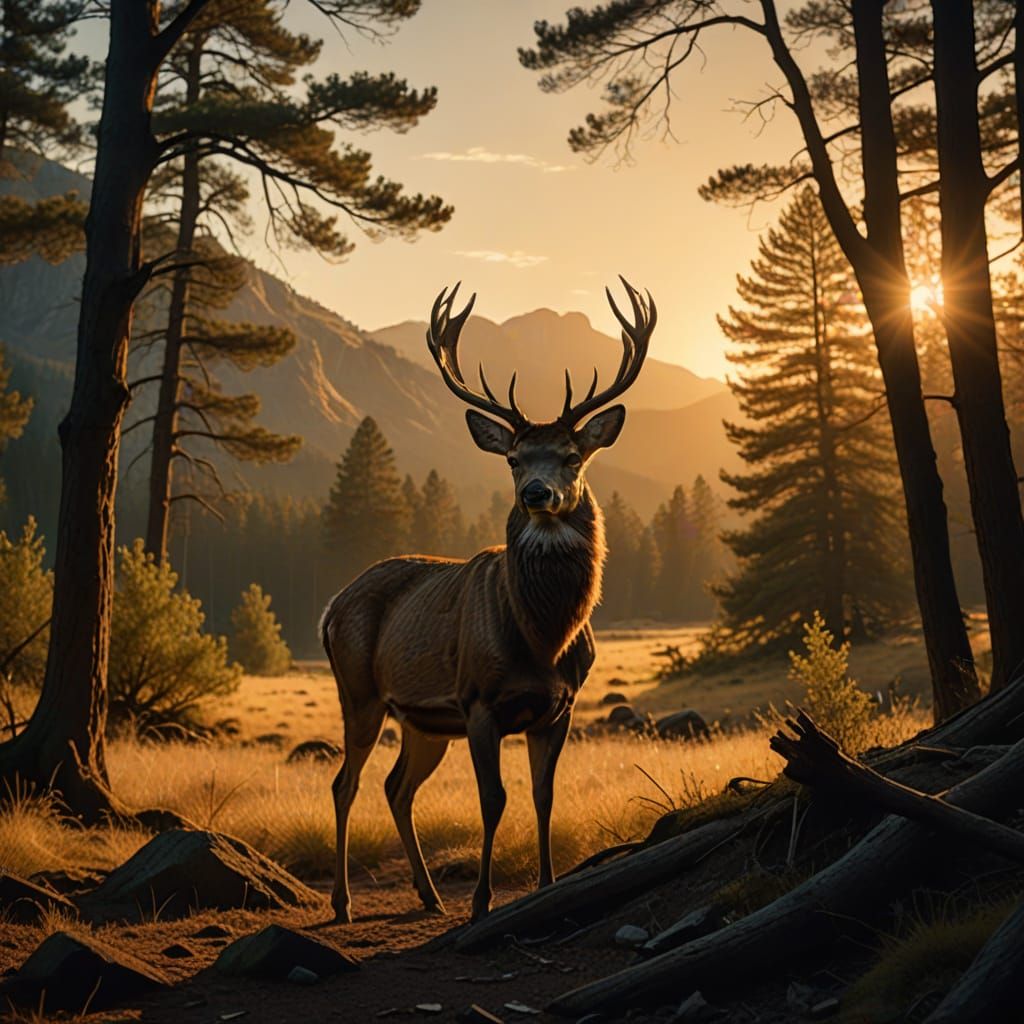 Epic Landscape Before Retro TV and Deer