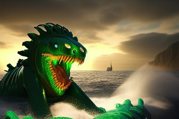 Epic Sea Monster Attack in Hyperrealism