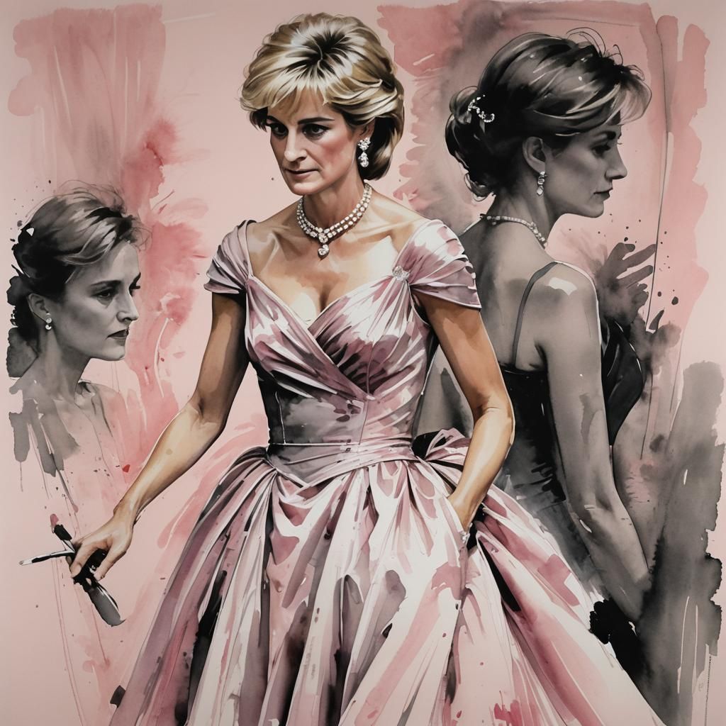 Princess Diana's Revenge Dress: Ink Wash Portrait