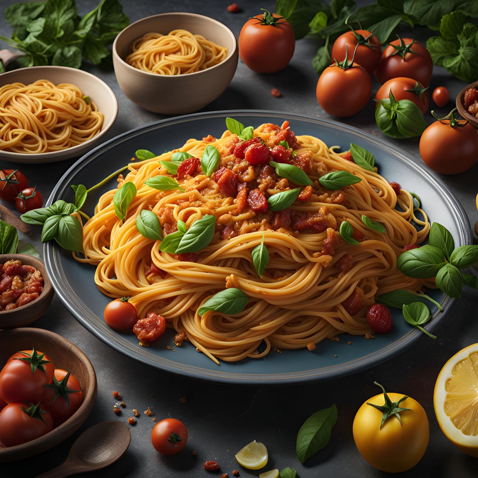 Delicious Pasta Dish in Detailed Matte Painting Style