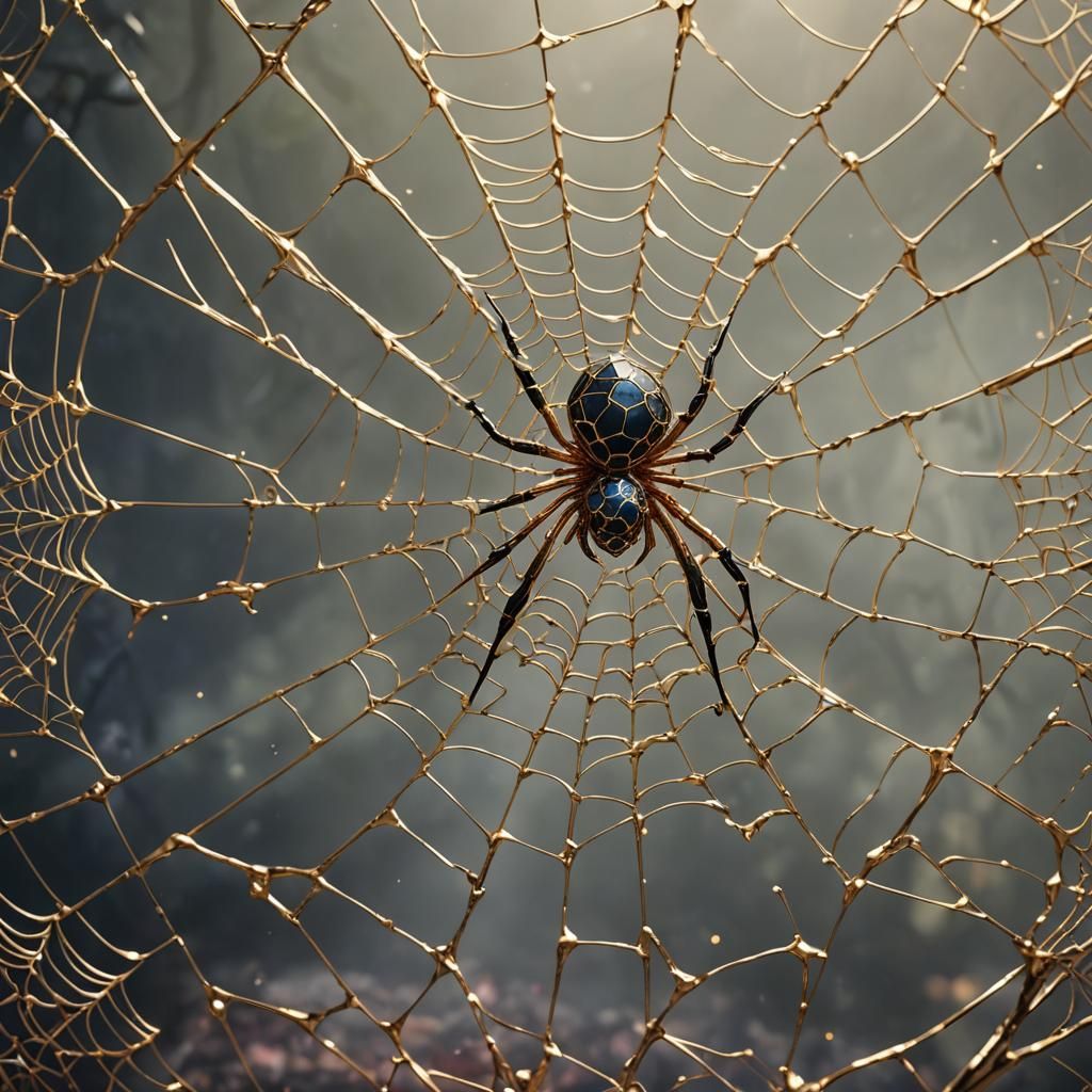 Diamond Spider with Gold Highlights in Cobweb